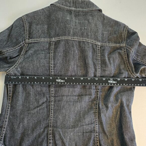 Eddie Bauer Jean Jacket Women's Small Shirt Military Style Charcoal Wash Gray - Picture 8 of 11